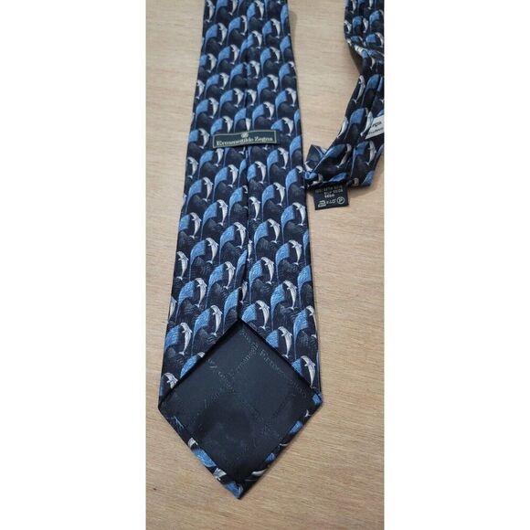 Ermenegildo Zegna Neck Tie Silk Dolphin All Over Print Made In Italy Mens - Picture 3 of 7